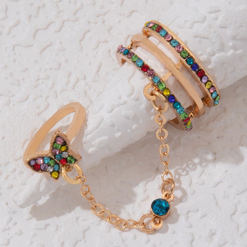 Double Finger Butterfly Chain Ring, Tassel Butterfly Cross Punk Ring Jewellery, Butterfly Cross Punk Ring, Elegant Tassel Butterfly Chain Ring Double Finger Butterfly Chain Ring, Tassel Butterfly Cross Punk Ring Jewellery, Butterfly Cross Punk Ring, Elegant Tassel Butterfly Chain Ring